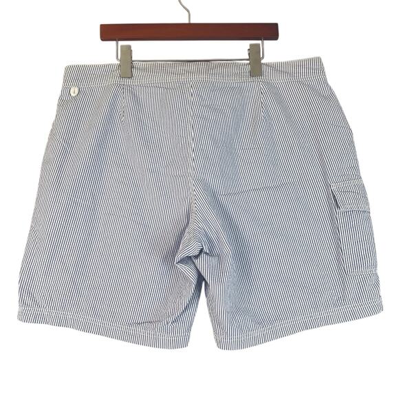 J Crew Seersucker Striped Swimsuit Mens 38 Blue White Retro Vintage Swim Trunks - Picture 4 of 10